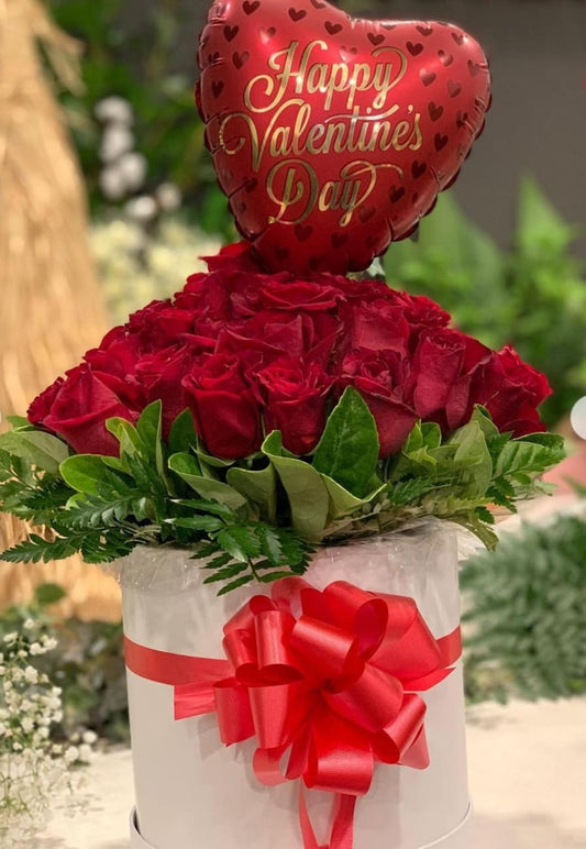Romantic Boxed Roses & Balloon