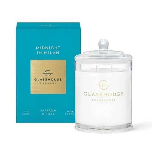 Glasshouse Fragrances Soy Candle (380g) Midnight in Milan - Saffron & Rose