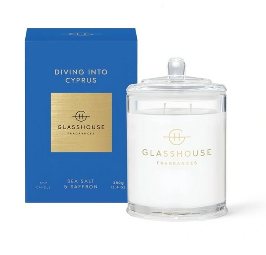 Glasshouse Fragrances Soy Candle (380g) Diving Into Cyprus - Sea Salt & Saffron